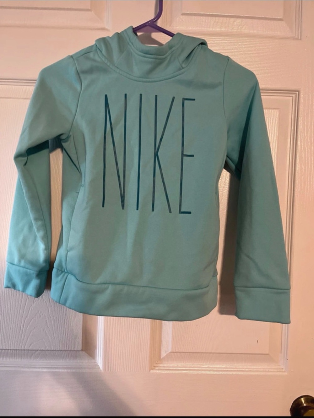 Nike Girls' Mint Green Hoodie Sweatshirt with Navy Logo